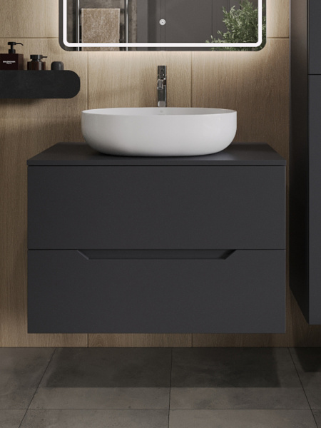 Тумба с раковиной подвесная 80 см, Orange Line Li-80TugMDF+B05-520W графит/белый