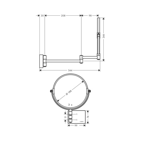 Косметическое зеркало Hansgrohe AddStoris 41791340 шлифованный черный хром