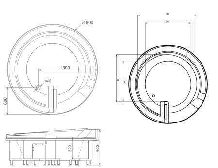 Акриловая ванна (190х190) Gemy G9090 B с гидромассажем, универсальная
