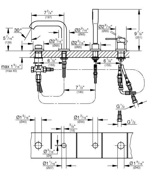 Смеситель однорычажный для ванны на 4 отверстия Grohe Essence New 19578 DL1 (19578DL1) теплый закат матовый