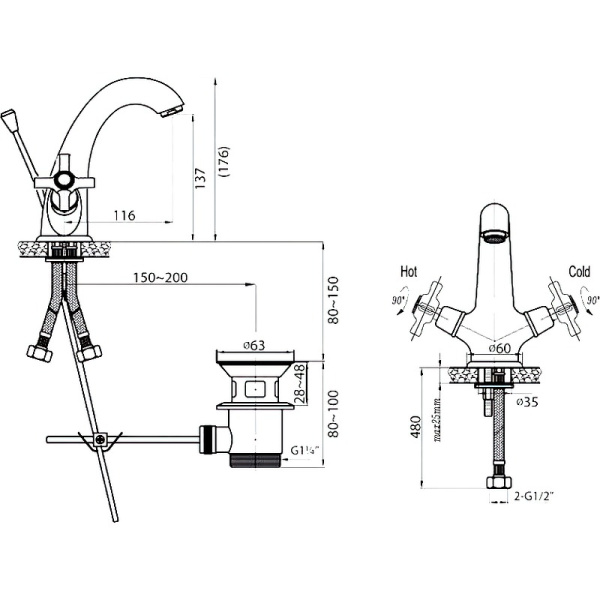 Смеситель для раковины Cezares LORD LORD-LS1-01