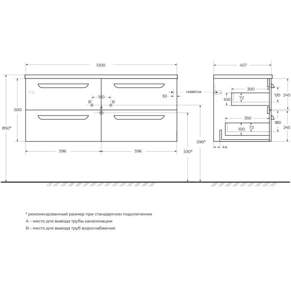 Тумба под раковину Cezares ECO-CER-N-1200-4C-SO-2-BL Bianco Lucido без ручек