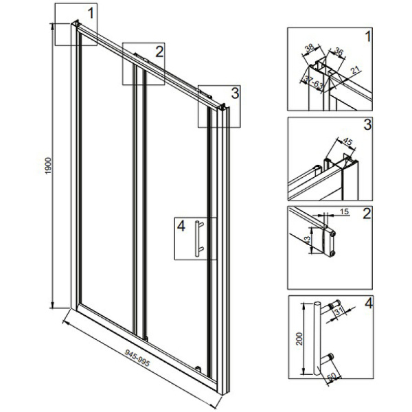 Душевая дверь Veconi Vianno VN-72B, (100x190) VN72B-100-01-C4