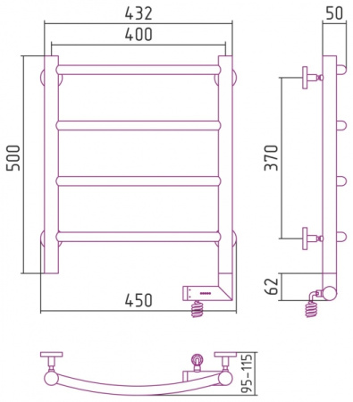 Полотенцесушитель Электрический Cунержа Галант 2.0 Правый (500x400) Хром 00-5201-5040