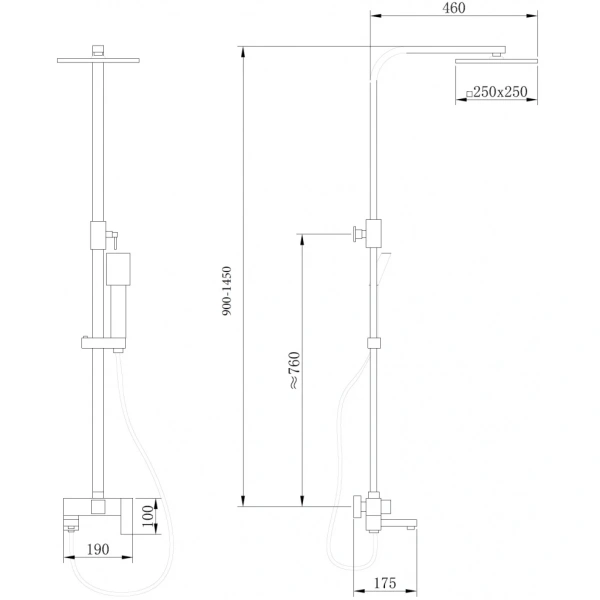 Душевая стойка ABBER Daheim AF8216BL с изливом, черная матовая