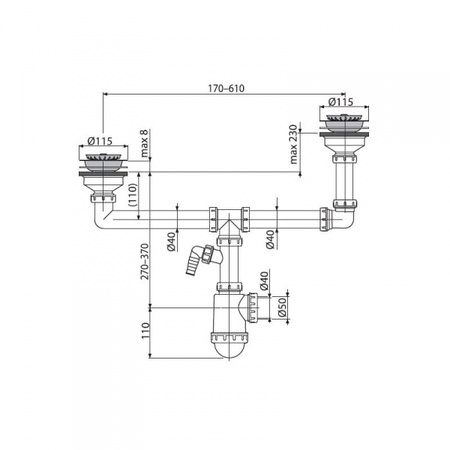 Сифон для сдвоенной мойки AlcaPlast A454P