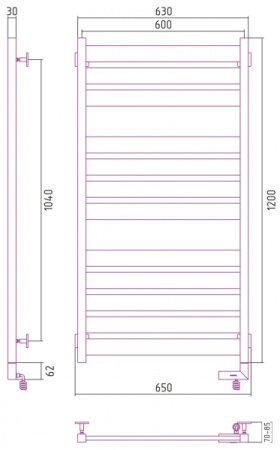Полотенцесушитель электрический Cунержа Центурион 2.0 Правый (120x60) Темный Титан Муар 15-5603-1260