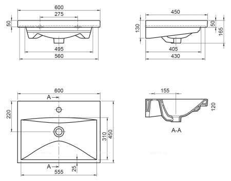 Керамическая раковина (60х45) BelBagno BB-0320-60-LVB