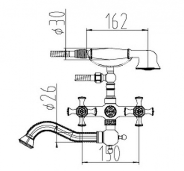 Смеситель для ванны, античная бронза Zorg A 7000W-BR