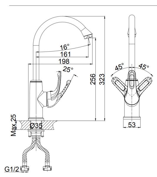 Смеситель для кухни D&K Rhein.Eucharius (DA1372421) высокий грей