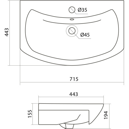 Раковина (71,5x44,3) Style Line Балтика ЛС-00000149
