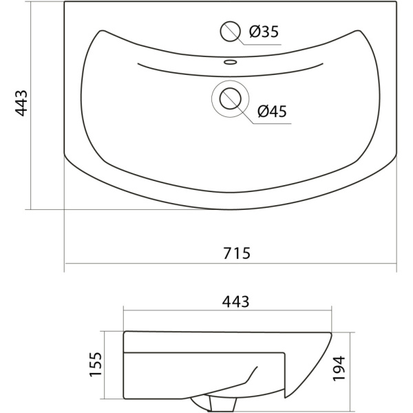 Раковина (71,5x44,3) Style Line Балтика ЛС-00000149