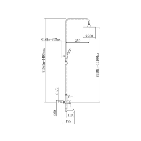 Душевая система с изливом Fashun A52401-7 Черный