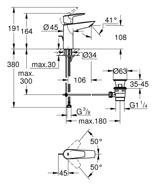 Смеситель для раковины с донным клапаном GROHE Start Edge 23774 001 (23774001)