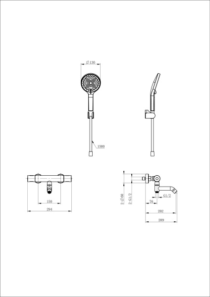 Смеситель для ванны с душем и термостатом WONZON & WOGHAND INN 1, темный графит WW-B3013-A1-BGG