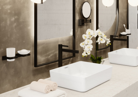 Смеситель для раковины с донным клапаном Push-Open Hansgrohe Finoris 76070670 черный матовый