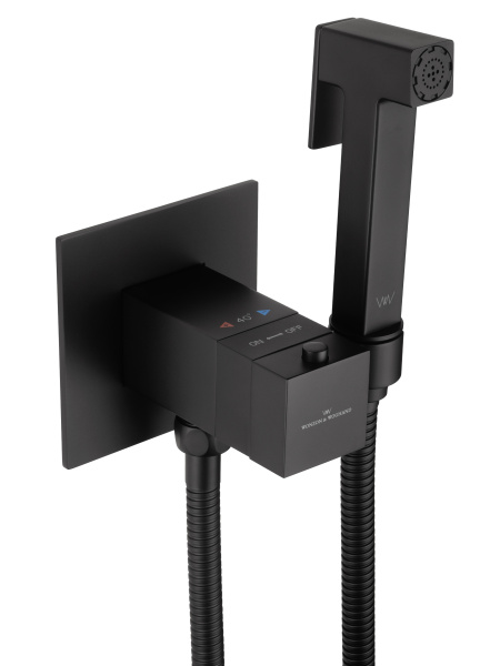 Смеситель с гигиеническим душем и термостатом встраиваемый WONZON & WOGHAND, черный матовый WW-88829910-MB