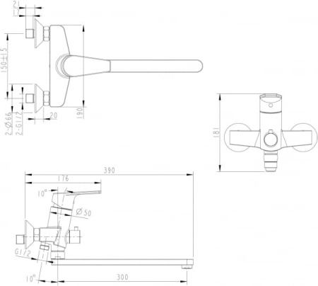 Смеситель для ванны с длинным изливом  Bravat Line F65299C-LB-RUS
