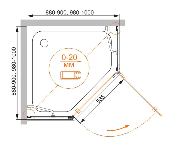 Душевой уголок (90х90) CEZARES BERGAMO BERGAMO-W-P-1-90-C-Cr-R-IV