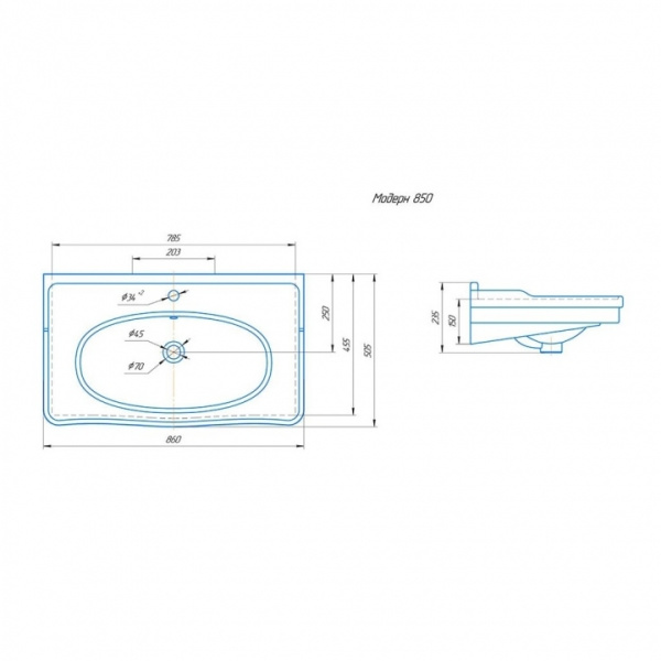 Раковина полувстраиваемая (86х51) СаНта     Модерн85