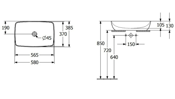 Раковина накладная (58х38) Villeroy&Boch Artis 41725801