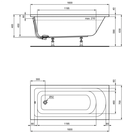 Ванна акриловая (160х70) Ideal Standard HOTLINE K274501