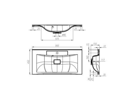 Раковина из искусственного мрамора (90х45) BelBagno BB900/450-LV-MR-PR