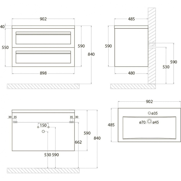 База под раковину Art&max AM-Platino-900-2C-SO-TM Бирюзовый матовый