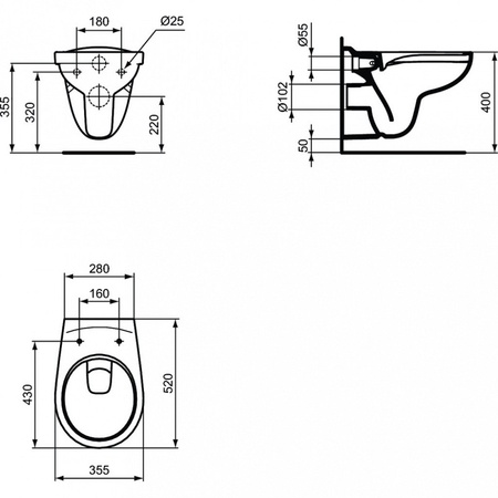 Инсталляция 3 в 1 Ideal Standard Eurovit Rimless Prosys Eco Frame M W660101