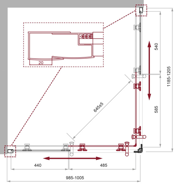 Душевой уголок (120х100) BelBagno UNO-195-AH-2-120/100-C-Cr