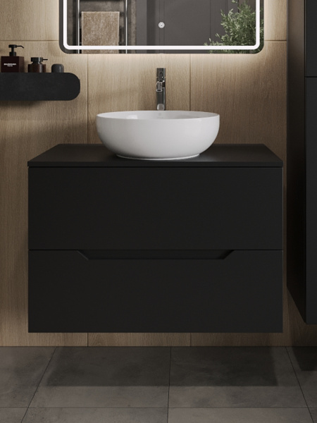 Тумба с раковиной подвесная 80 см, Orange Line Li-80TubMDF+B07-420W черный/белый