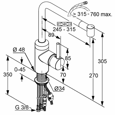 Смеситель для кухни с выдвижным изливом Kludi L-ine 428210577