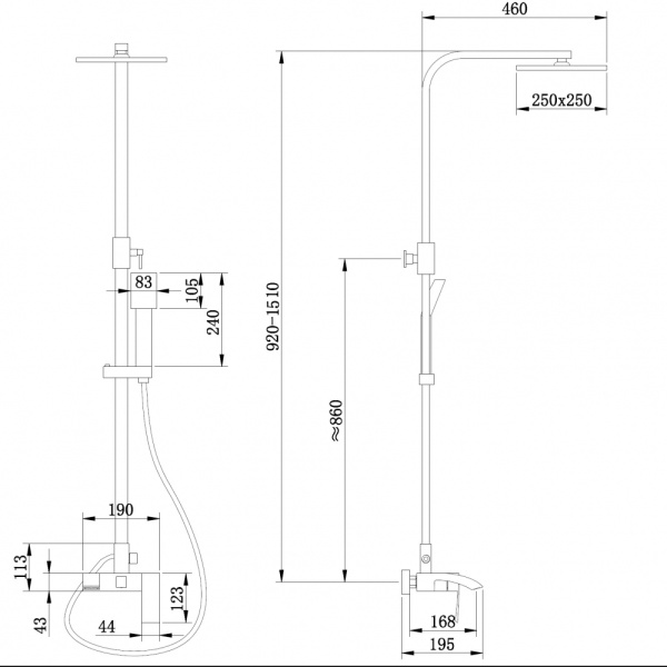 Душевая стойка ABBER Wasserfall AF8616NGL с изливом, никель