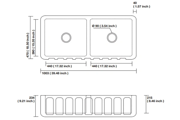 Кухонная мойка (100х47) Kerasan Hannah Surrey 545101 белая