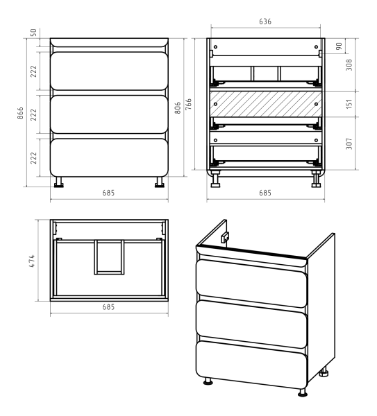 Тумба под стиральную машину Misty Чегет 70  П-Чег-01070-01Н3Я