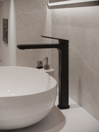 Смеситель для накладной раковины однорычажный высокий Orange Gauss M30-121b черный