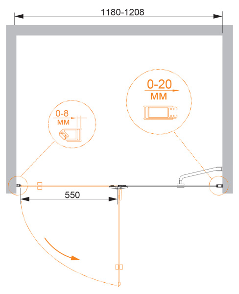 Душевая дверь (120х195) CEZARES BERGAMO BERGAMO-W-B-12-120-C-Cr-R