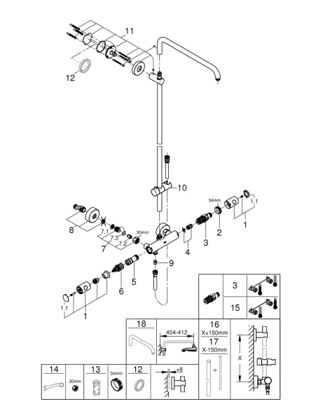 Душевая система с термостатом для настенного монтажа Grohe Euphoria  26241 000 (26241000) хром