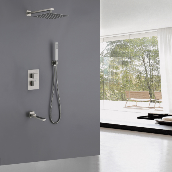 Душевой комплект ABBER Daheim AF8250SP скрытого монтажа с изливом, термостат, сатин