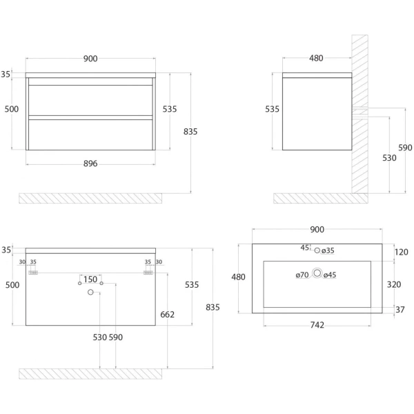 База под раковину Art&Max Family-M-900-2C-SO-BO