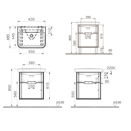 Тумба с раковиной Vitra Sento 78 см, 60836