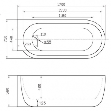 Акриловая ванна BelBagno BB11-1700R