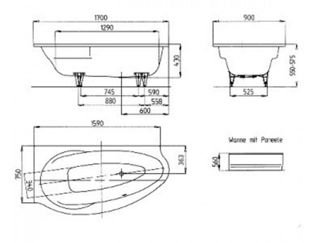 Ванна стальная угловая правая (170x90) Kaldewei Studio 222248030001