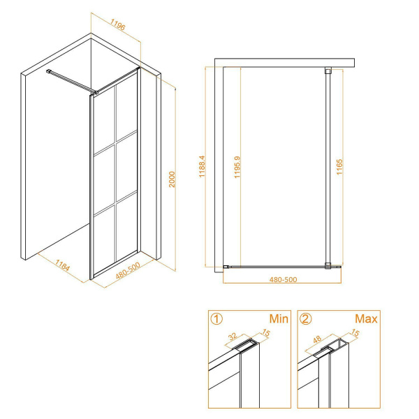 Душевая перегородка 50 см RGW WA-111 B Walk In 411011105-84 прозрачное