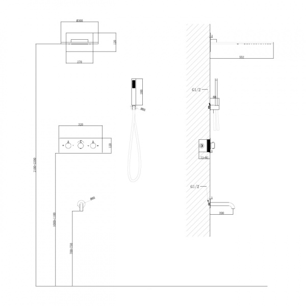 Душевой комплект ABBER Wasser Kreis AF8150RG скрытого монтажа с изливом, термостат, розовое золото