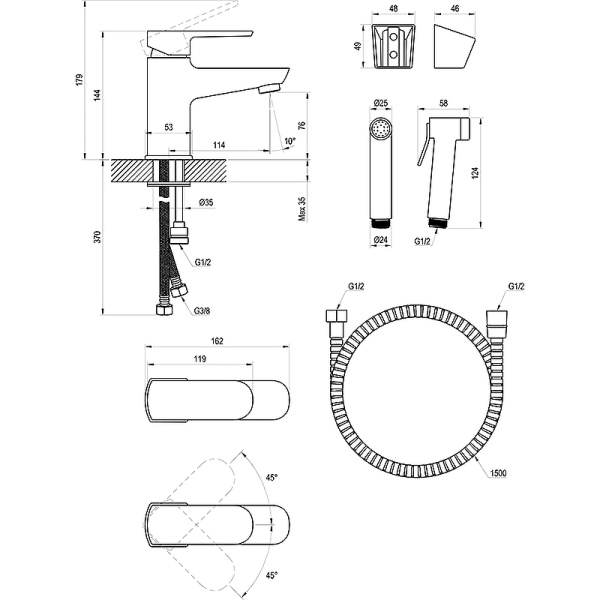Смеситель для раковины с гигиеническим душем  Ravak BM X070165 