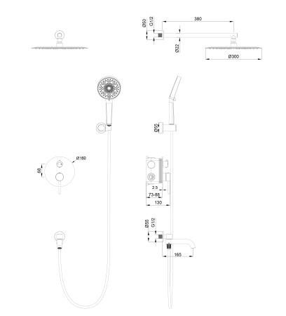Душевая система встраиваемая WONZON & WOGHAND STICK, брашированный никель WW-88939017-BN