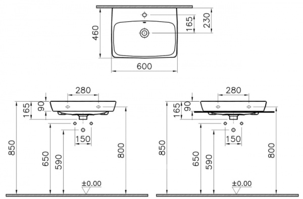 Раковина с переливом,60 см, (глазурь) Vitra Metropole 5662B003-0973