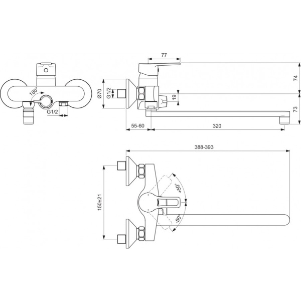 Смеситель для ванны Vidima Wave BA417AA