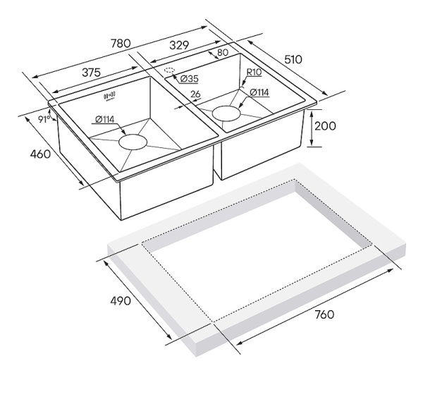 Кухонная мойка Paulmark  Helfer PM237851-GM вороненая сталь